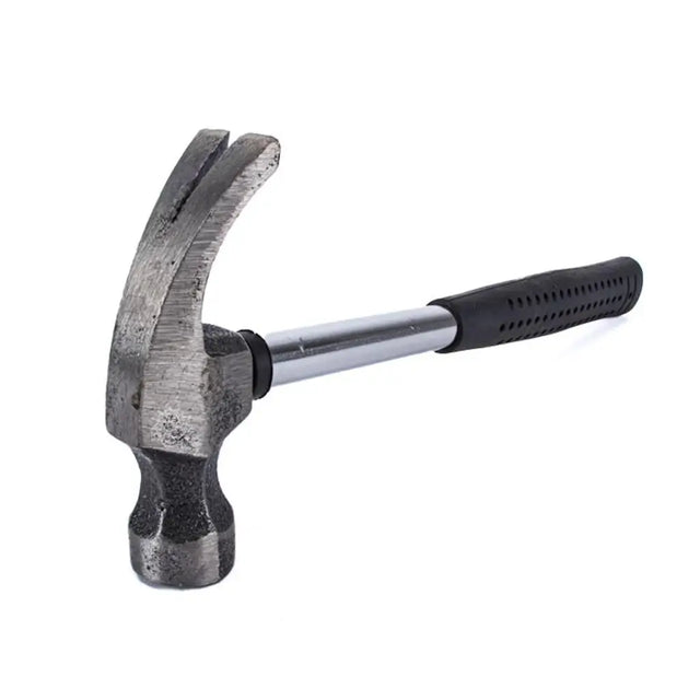 Hammer with a black handle on a white background