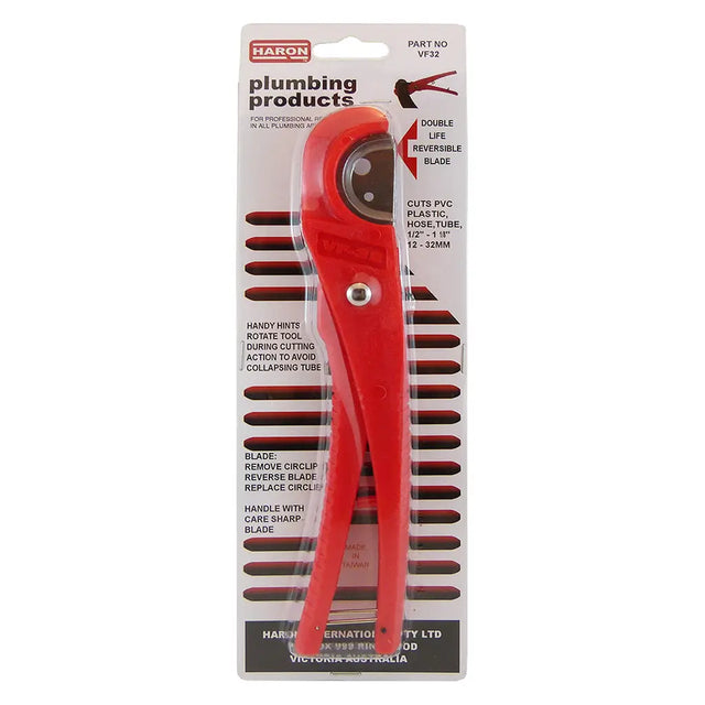 Red plumbing cutter with packaging on a white background