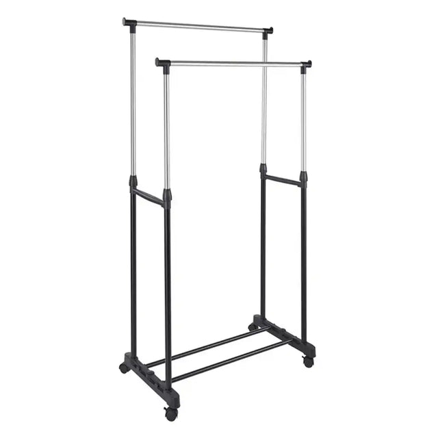 Black garment rack on a white background