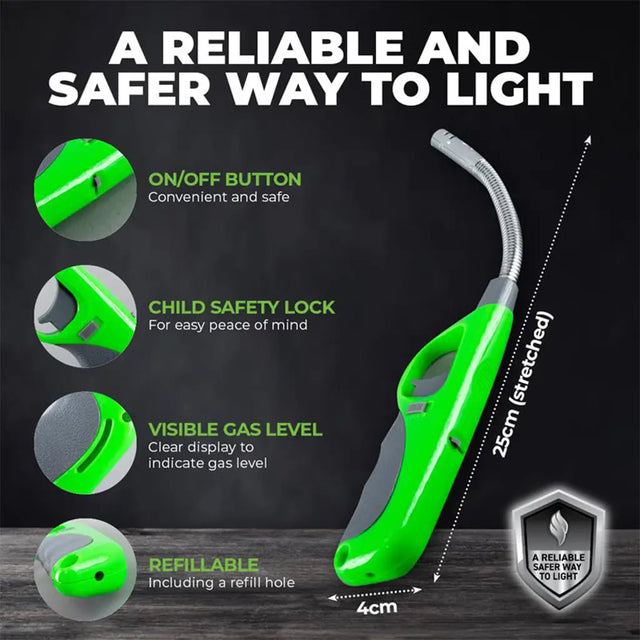 Green lighter with features highlighted on a dark background