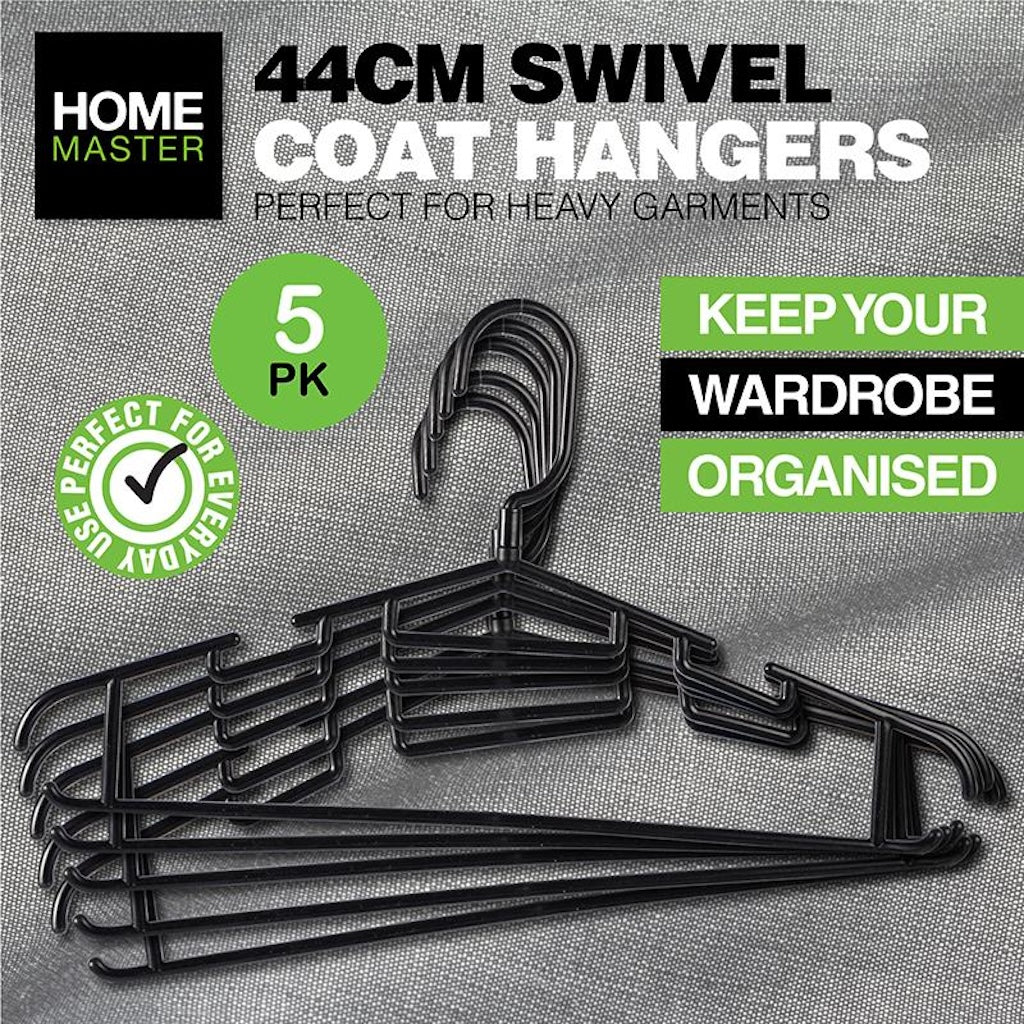 HOME MASTER Swivel Plastic Coat Hangers 24x44cm Black 5Pcs