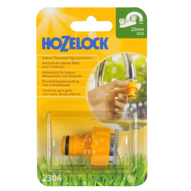 Hozelock indoor threaded tap connector packaging on a white background