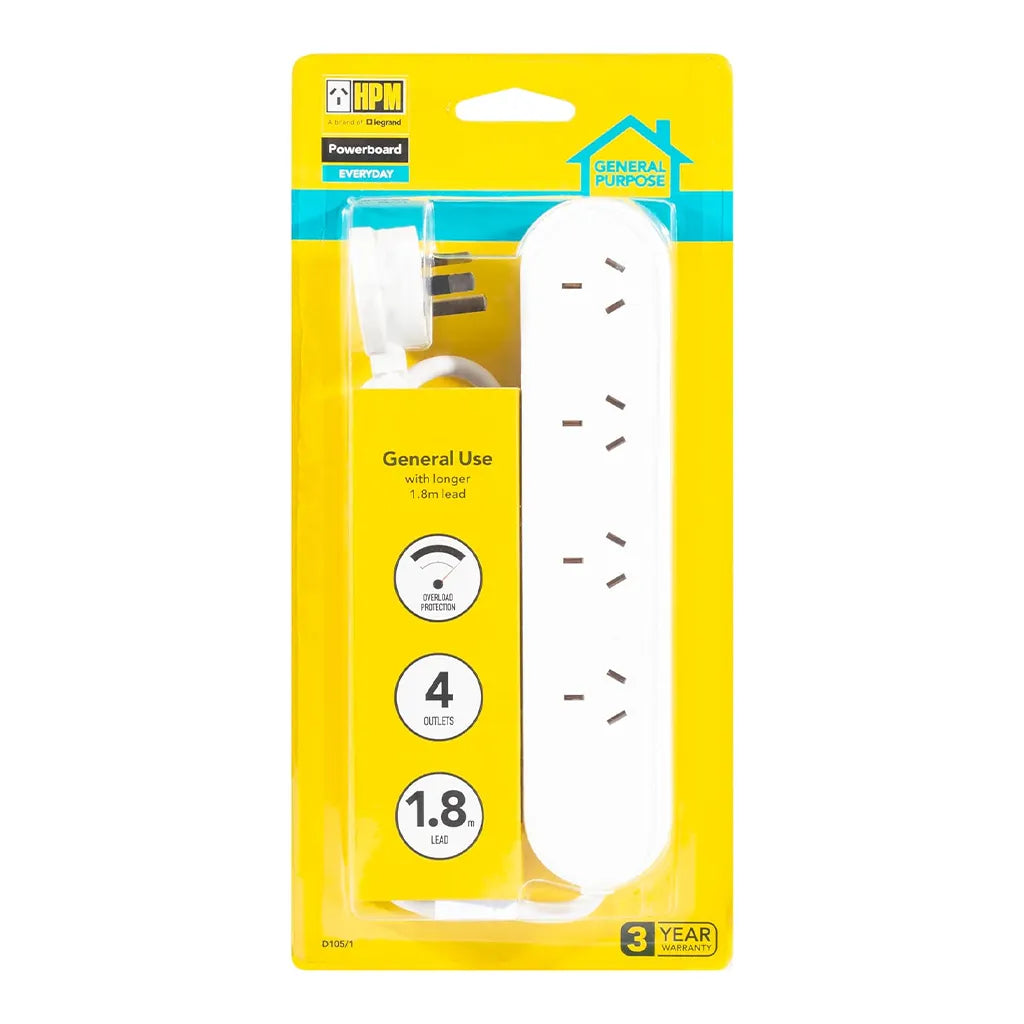 HPM 1.8m 4 Outlets Powerboard With Safety Overload Protection D105/1
