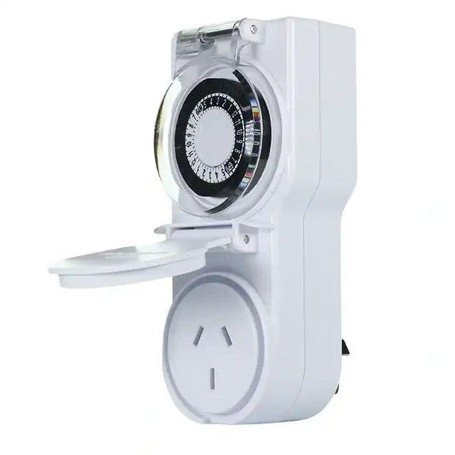 White electrical timer switch on a white background