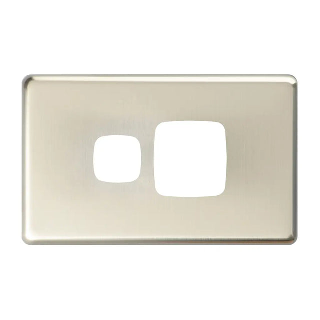 Metallic double switch plate on a white background