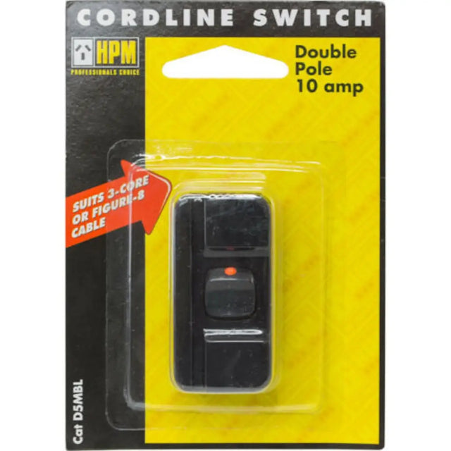 Cordline switch packaging with HPM branding on a yellow and black background