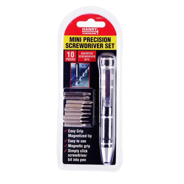 Handy Hardware Mini Precision Screwdriver Set packaging on a white background