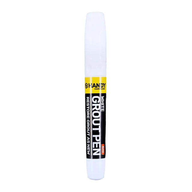 White grout pen with a label on a white background