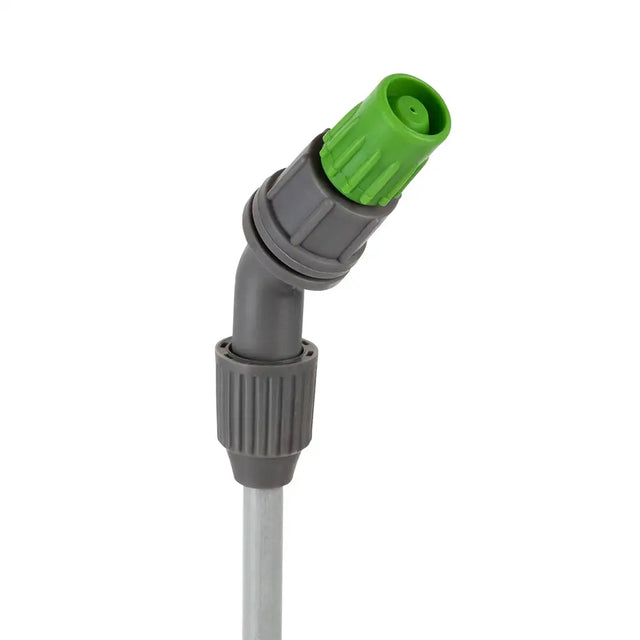 Gray and green spray nozzle on a white background