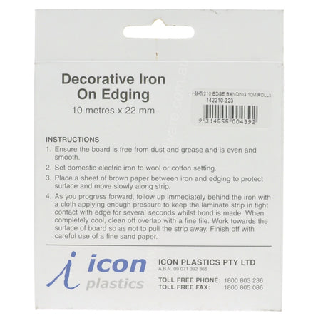 ICON PLASTIC Decorative Iron On Edging Tape 10m X 22mm White