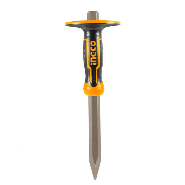Tool with a black and orange handle on a white background
