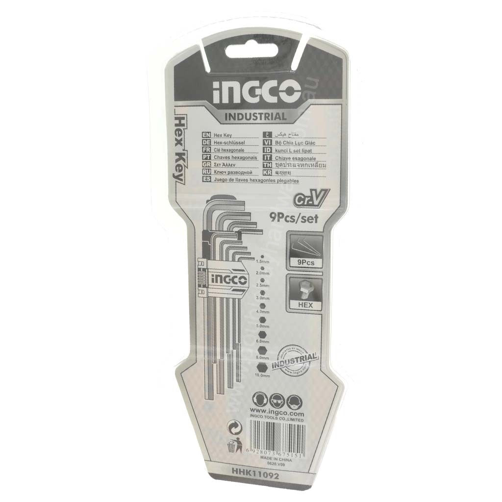 INGCO Extra Long Arm Hex Key Set 1.5-10mm 9Pcs HTM-HHK11092