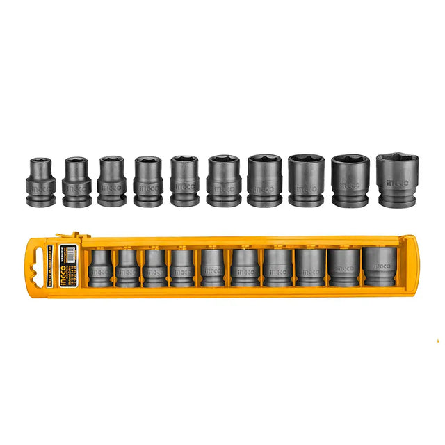 Set of sockets in a yellow holder on a white background