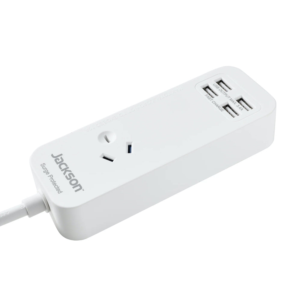 Jackson Powerboard 1 Socket With 4 USB Fast Charge 0.9m PT3USB3A