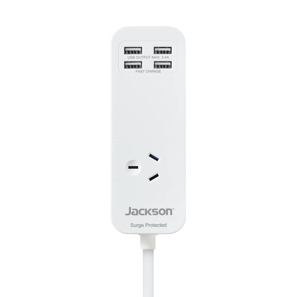 Jackson Powerboard 1 Socket With 4 USB Fast Charge 0.9m PT3USB3A