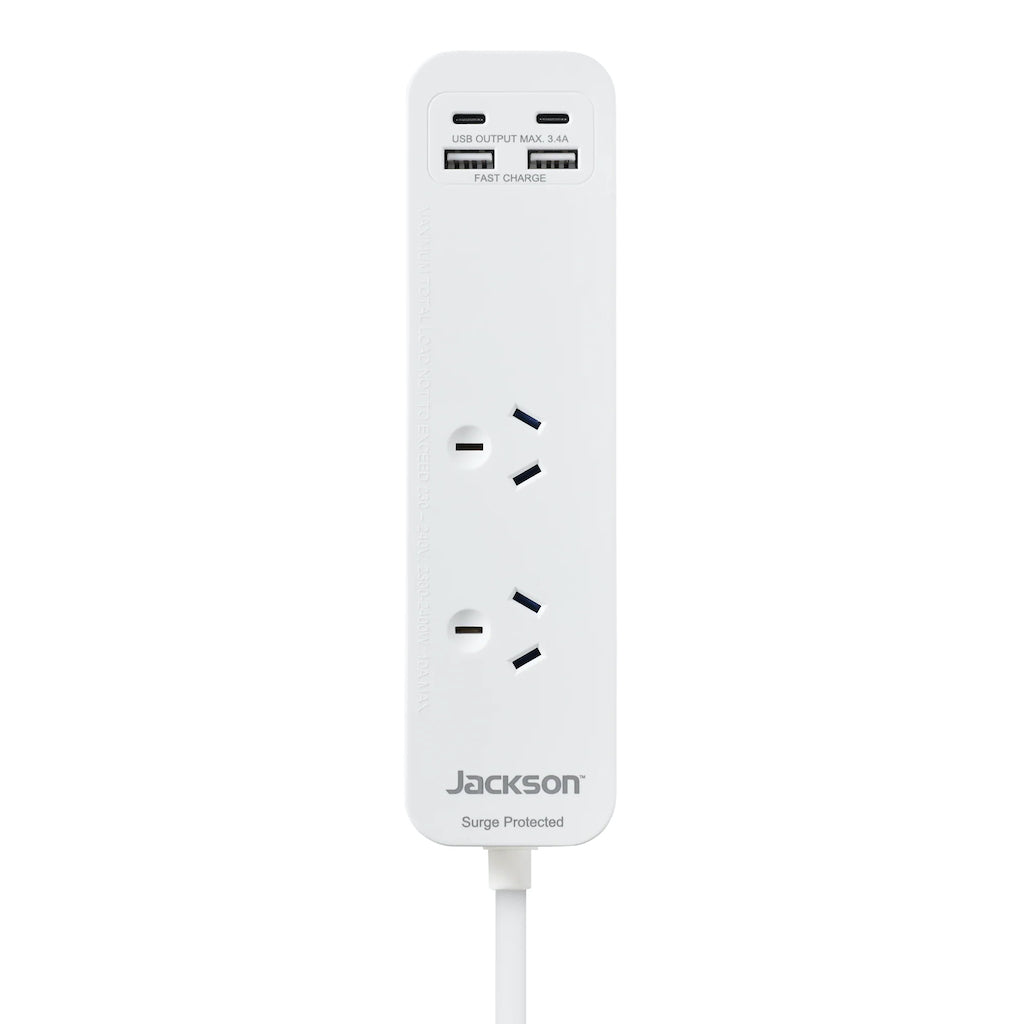 Jackson Powerboard 2 Sockets With 2 USB-A 2 USB-C Fast Charge 0.9m PT2USB3AC