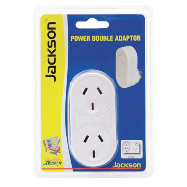 Jackson power double adaptor packaging on a white background