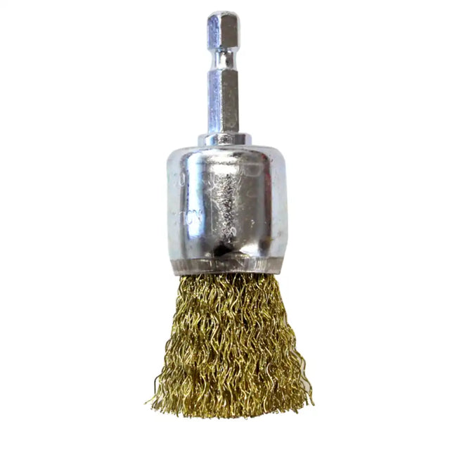 Cup brush with brass bristles on a white background