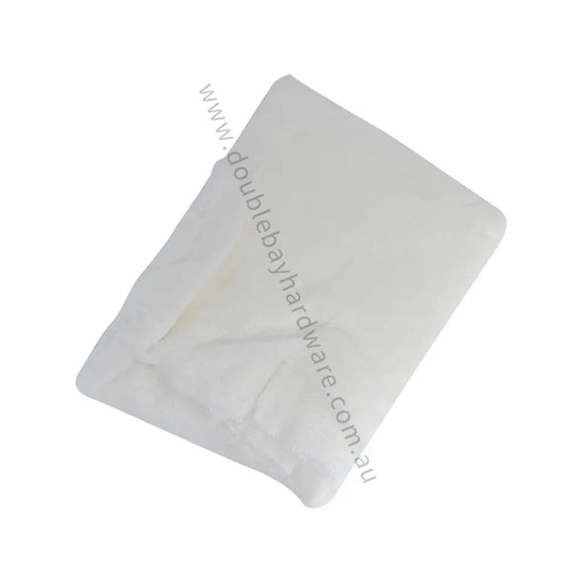 White towel with 'www.doublebayhardware.com.au' text on a white background