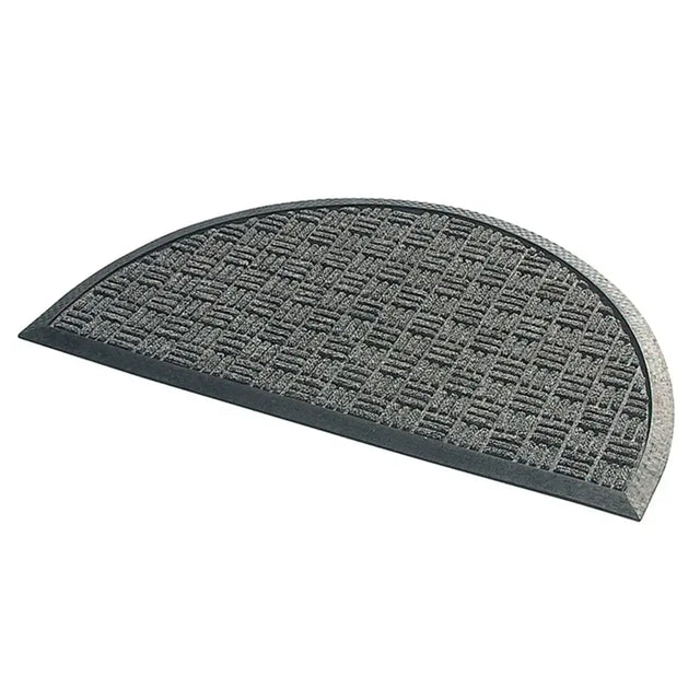 Gray half-circle doormat on a white background