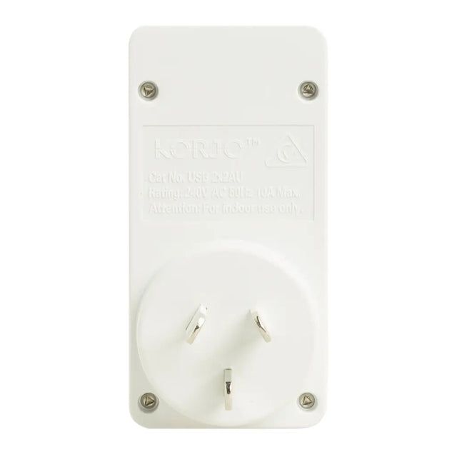 White electrical outlet with visible brand name on a white background