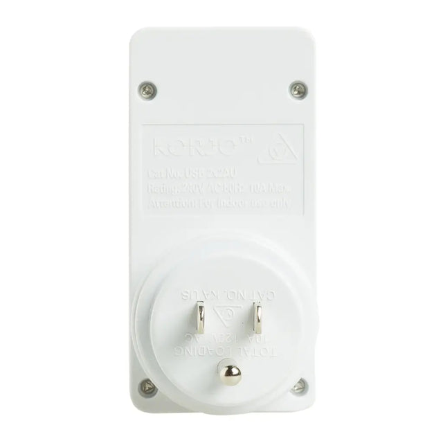 White electrical outlet with silver screws on a white background