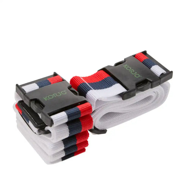 Set of three web belts with red, white, and blue stripes on a white background