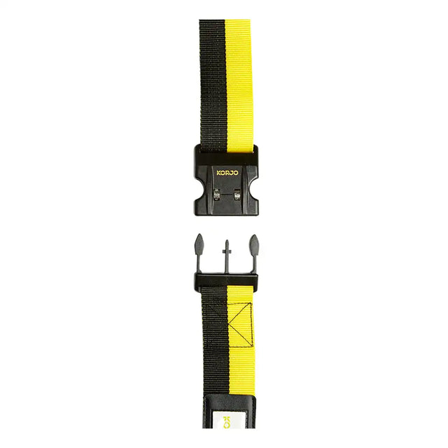 Yellow strap with black buckle and Korda logo on a white background
