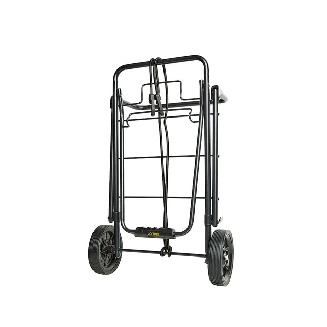 Black shopping cart with wheels on a white background