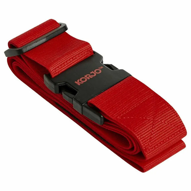 Red belt with black buckle on a white background