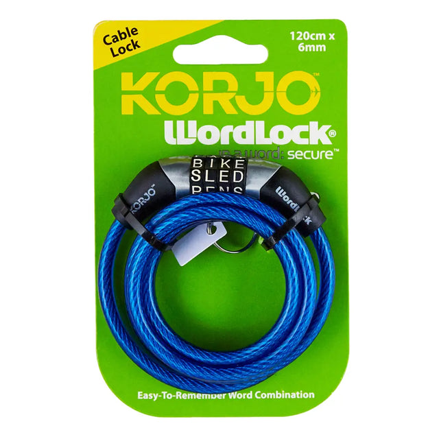 Korjo WordLock bike cable lock on green packaging