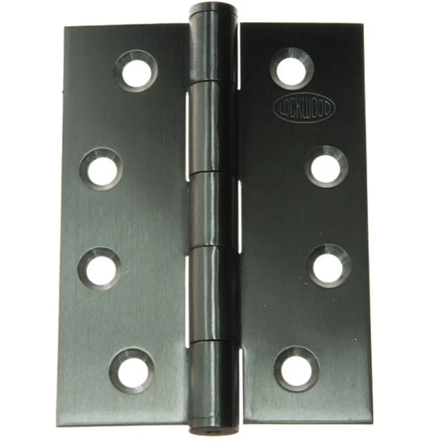 Metallic door hinge on a white background