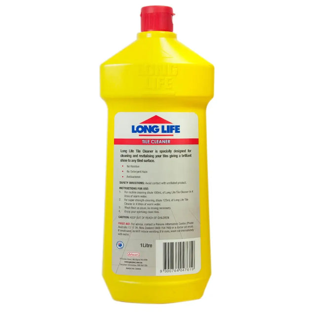 Yellow bottle of Long Life cleaner with a red cap on a white background