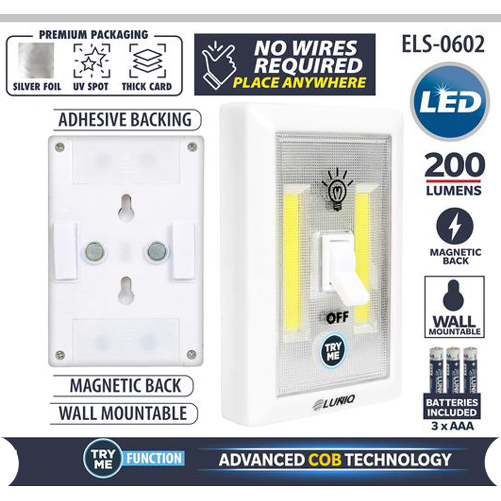 LUNIQ LED Switch Light Magnetic Back 200 Lumen ELS-0602