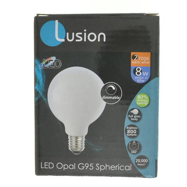 Lusion LED Opal G95 Spherical bulb packaging on a white background