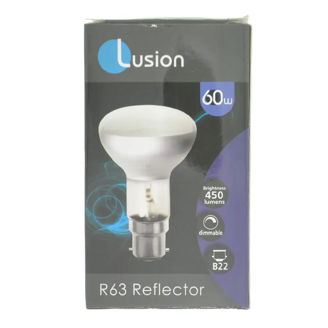 Lusion R63 Reflector light bulb packaging on a white background