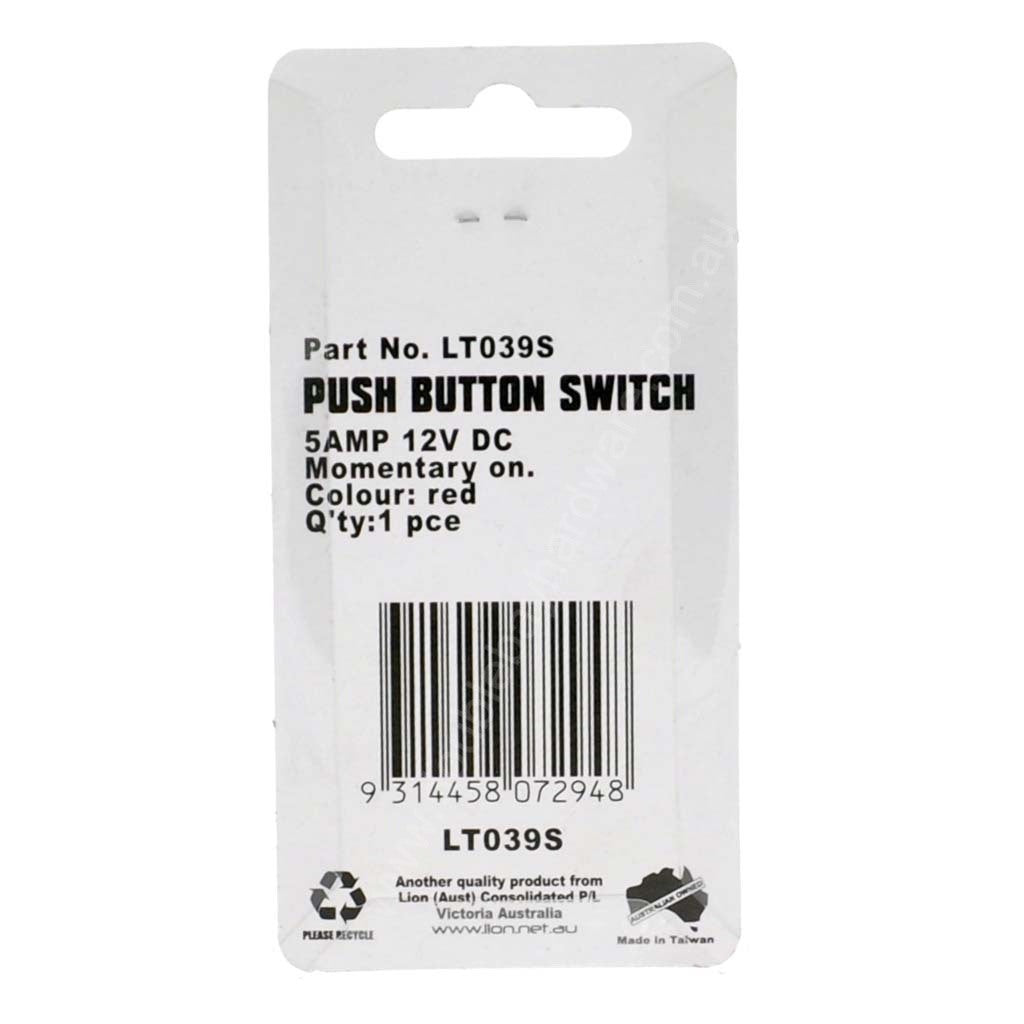 Lion Push Button Switch on Red DC 12V 5Amp LT039S