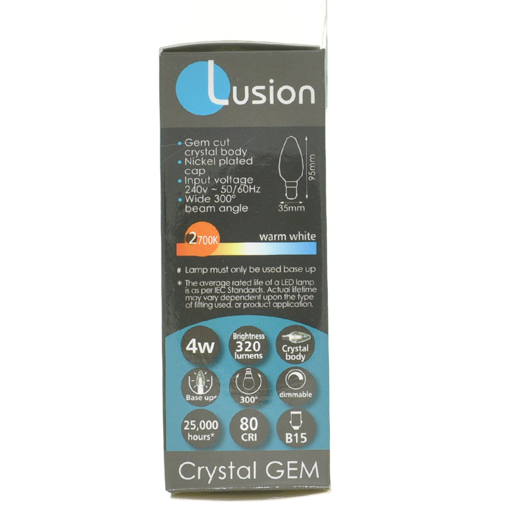 Lusion Candle Crystal GEM LED Light Bulb B15 240V 4W W/W 20277