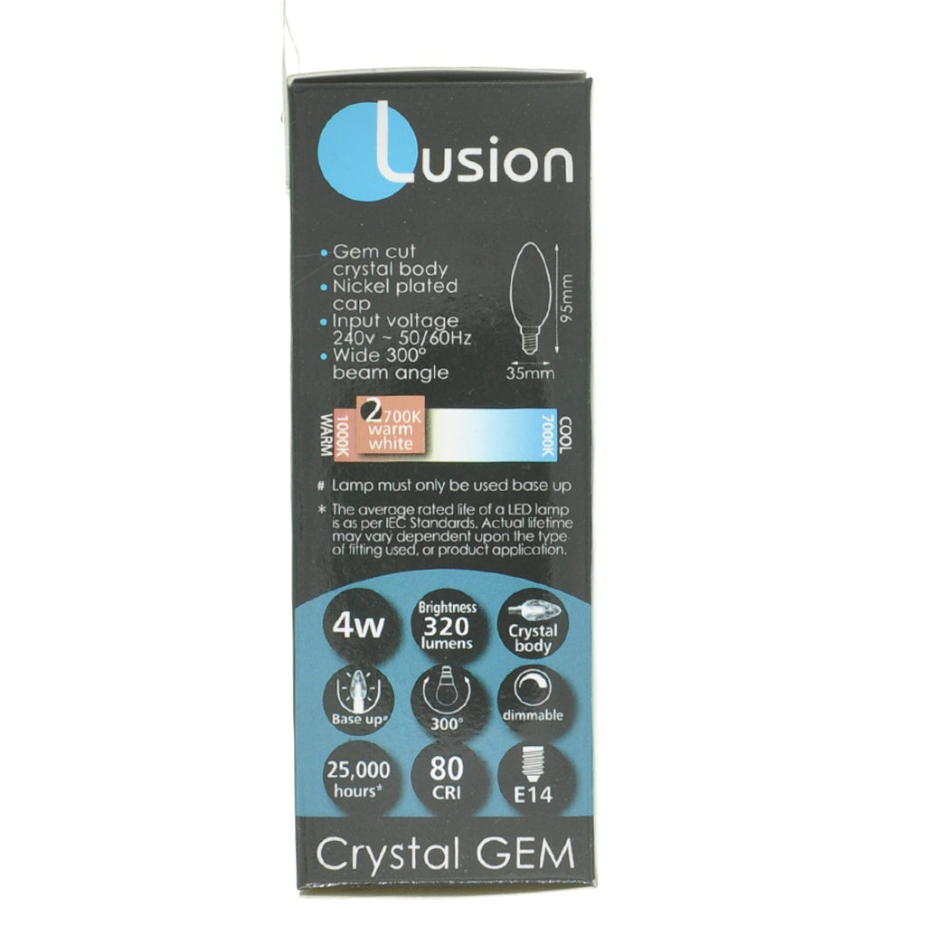 Lusion Candle Crystal GEM LED Light Bulb E14 240V 4W W/W 20275