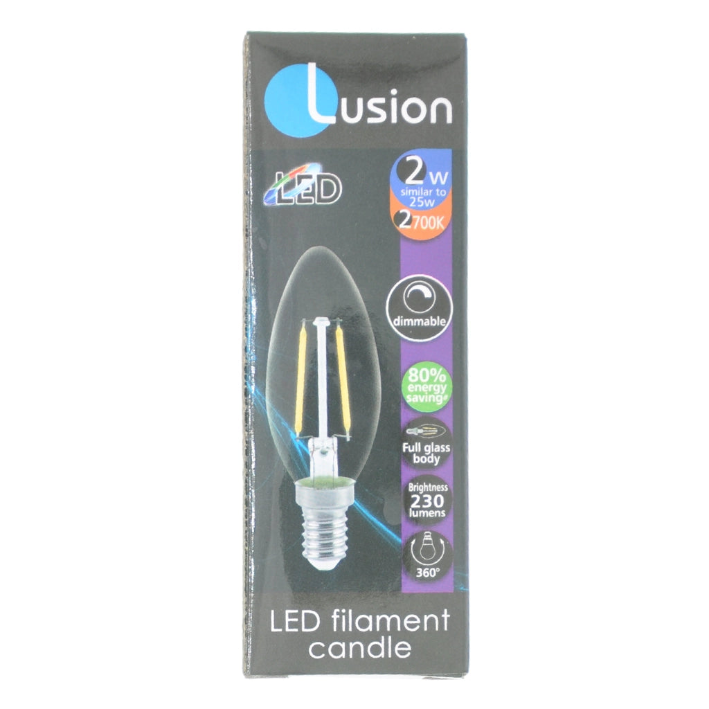 Lusion Candle Filament LED Light Bulb E14 240V 2W W/W 20198