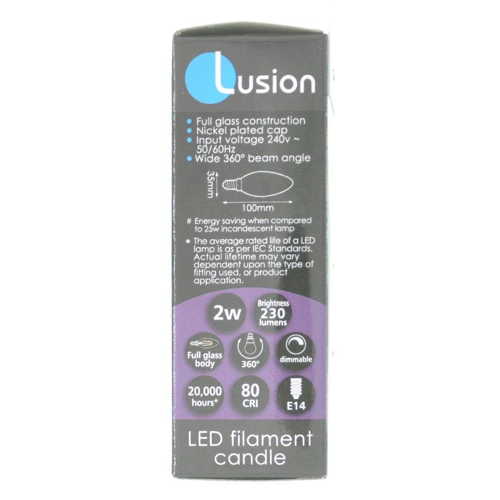 Lusion Candle Filament LED Light Bulb E14 240V 2W W/W 20198