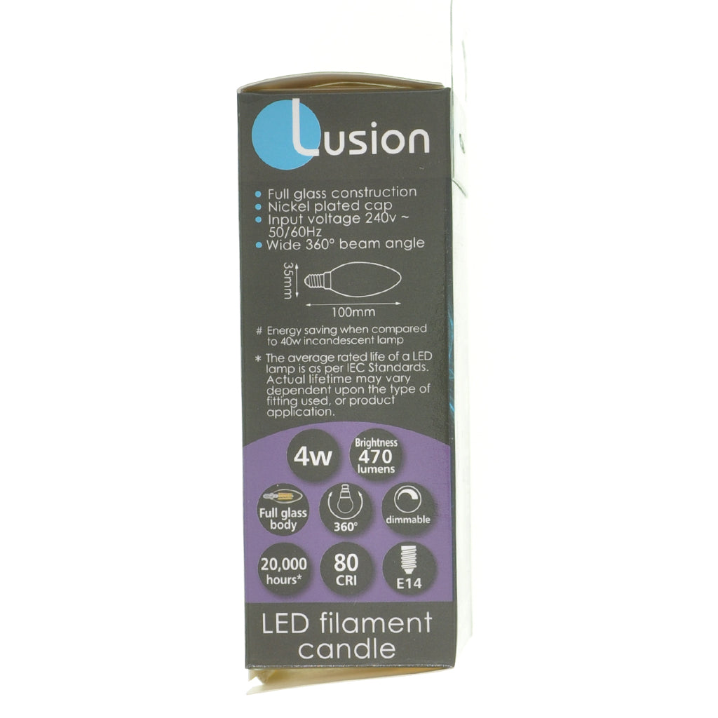 Lusion Candle Filament LED Light Bulb E14 240V 4W W/W 20240