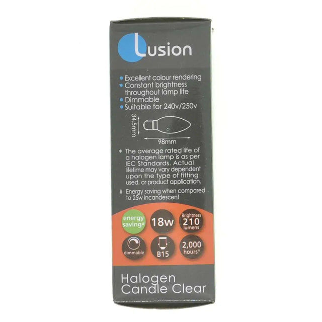 Lusion halogen candle clear packaging on a white background