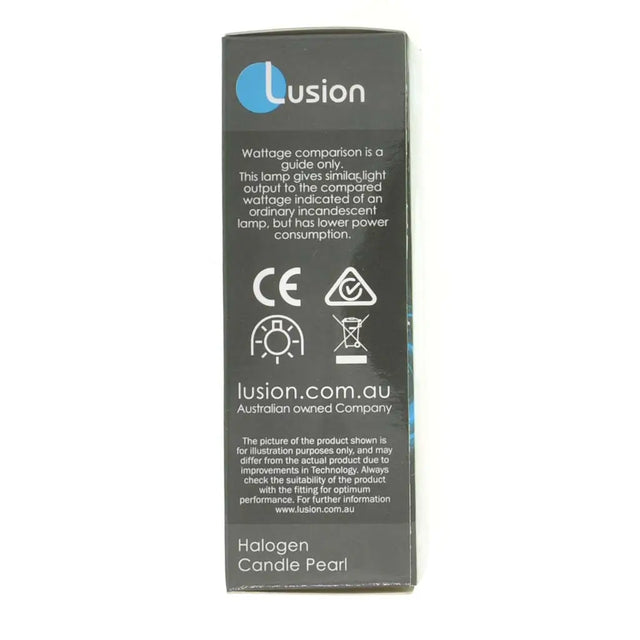 Lusion product packaging with text and symbols on a white background