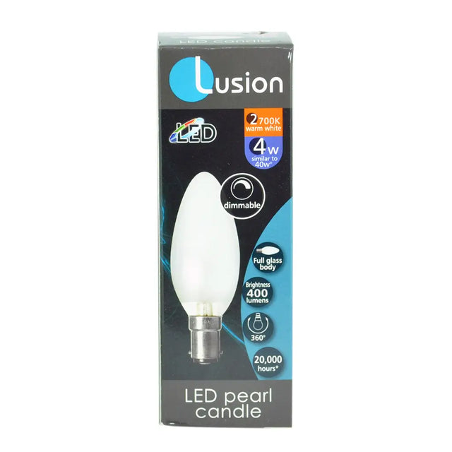 Lusion LED pearl candle light bulb packaging on a white background