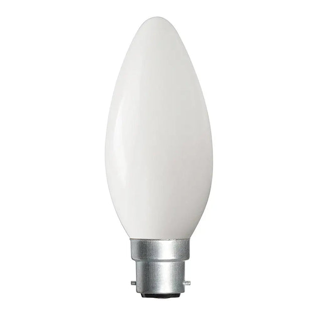 White candle-shaped light bulb on a white background