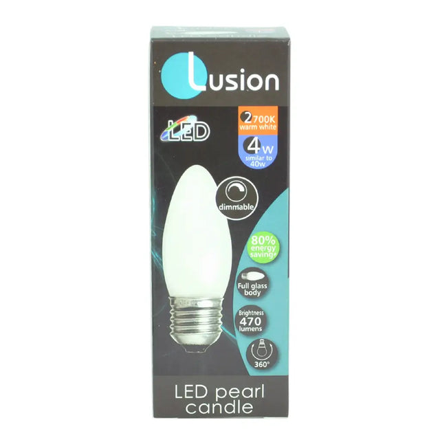 Lusion LED pearl candle light bulb packaging on a white background