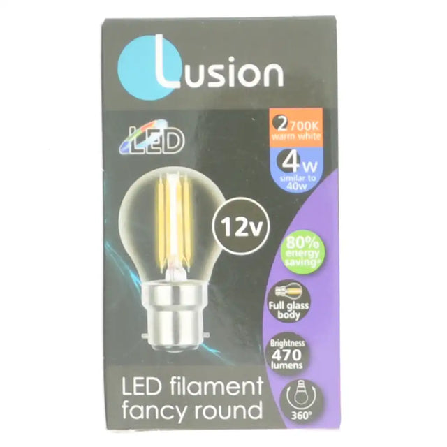 Lusion LED filament bulb packaging on a white background