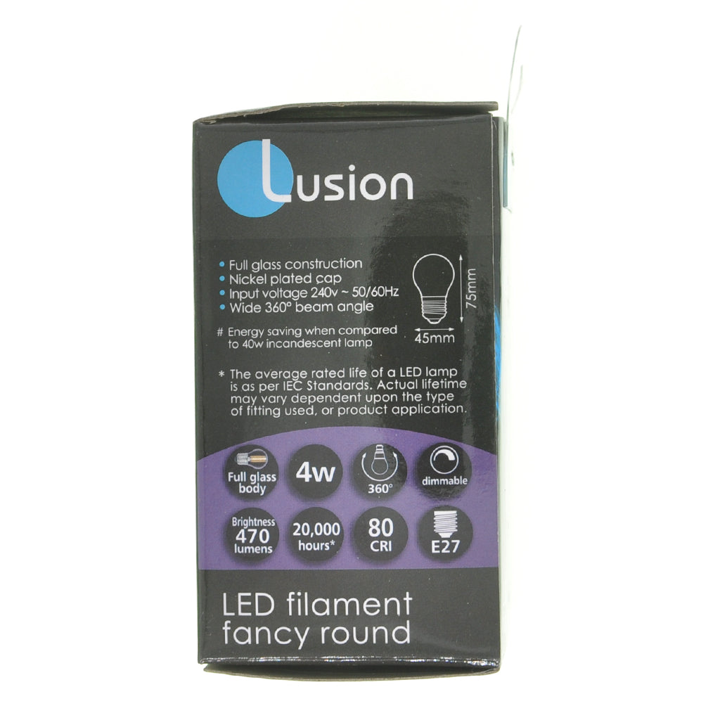 Lusion Fancy Round Filament LED Light Bulb E27 240V 4W W/W 20231