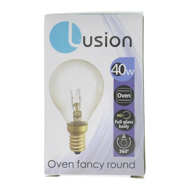 Lusion oven bulb packaging with a clear bulb illustration on a white background
